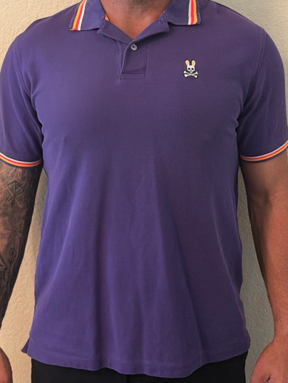 Psycho Bunny Purple Polo with Contrast Stripe Trim